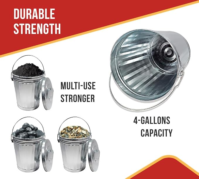 Mytee Products 4 Pack Galvanized Trash Can w/Lid Ideal for Trailers - 4 Gallon Steel Mounted Small Outdoor Garbage Can for Home, Office, Bathroom, Kitchen - Fire and Heat Resistant