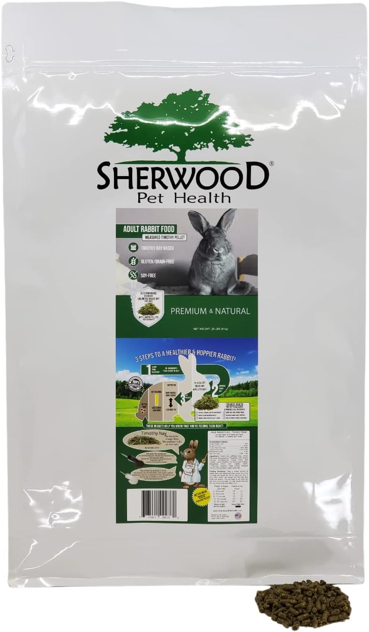 Sherwood Pet Health Adult Rabbit Food Timothy Hay MeasuredPellet 20 lbs. Hay-Based, Grain-Free, Soy-Free for Better Digestion