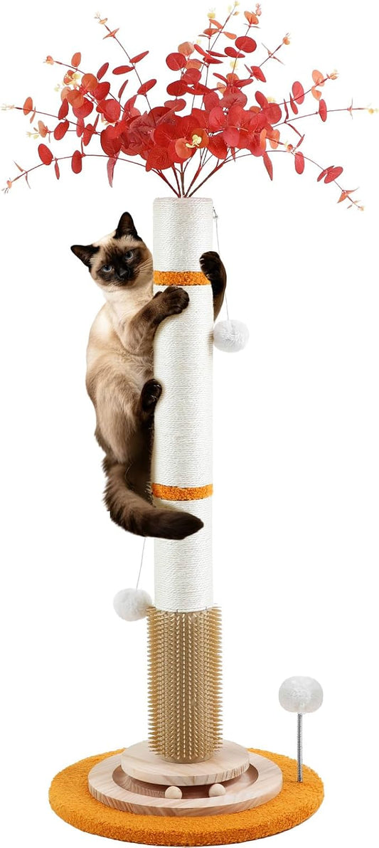 Cat Scratching Post,45'' Tall Artificial Flower Design Scratcher Tree Toys with 3.5Inch Diameter Sisal Rope for Large Kittens
