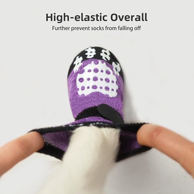PUPTECK Anti-Slip Dog Socks with Double Sides Grips for Small Medium Large Dogs Hardwood Floors Prevents Licking, Dog Shoes for Hot Pavement Traction Control Paw Protector for Senior Dogs, Purple L