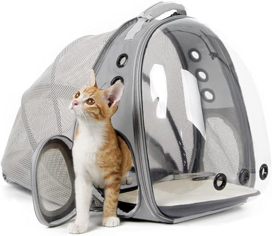Back Expandable Cat Backpack Carrier, Fit up to 12 lbs, Space Capsule Bubble Window Pet Carrier Backpack for Kitten Bunny Rabbie and Small Puppy Grey