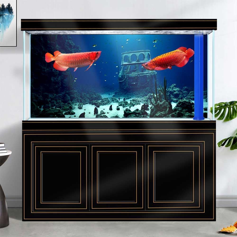 36X18IN Natural Underwater Aquarium Background, Pictures 3D Fish Reef Fish Tank Decoration Background, with 8 EVA Double-Sided Tape