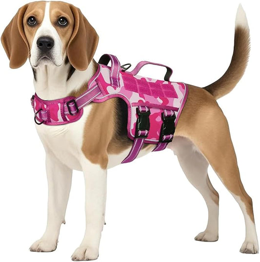Dog Harness Medium Sized Dog, No Pull Dog Vest with Molle System | Tactical, Easy Control With Handle, Breathable Soft Padded, Adjustable, Reflective, No Choke for Walking, Pink Camo Medium