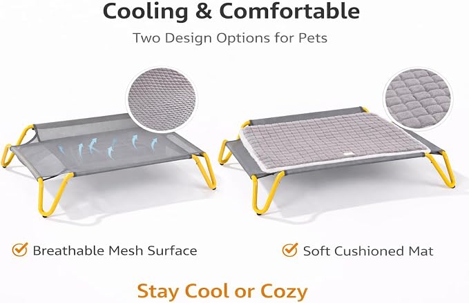 Elevated Dog Bed with Removable Cushion, Cooling Raised Pet Cot, Breathable Mesh Dog Bed, Washable Soft Mat, Durable Metal Frame, Indoor Outdoor Raised Pet Bed for Small Medium Dogs
