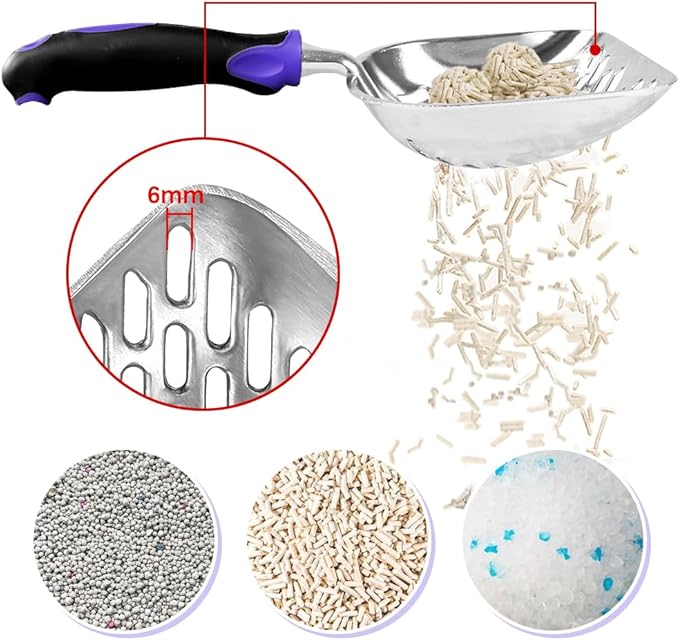 Cat Litter Scoop -Metal Cat Litter Scoop-Upgrade Sturdy Mesh Scooper - Mesh Shovel-Easy to Clean - Suitable for Cat Litter Box -Purple-More