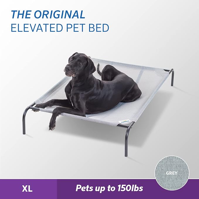 Coolaroo Original Elevated Dog Bed - Breathable Off-The-Ground Pet Bed with Cooling Fabric, Joint Relief & Moisture-Resistant Fabric, 100% Recyclable, Easy Clean, Gray, Extra Large