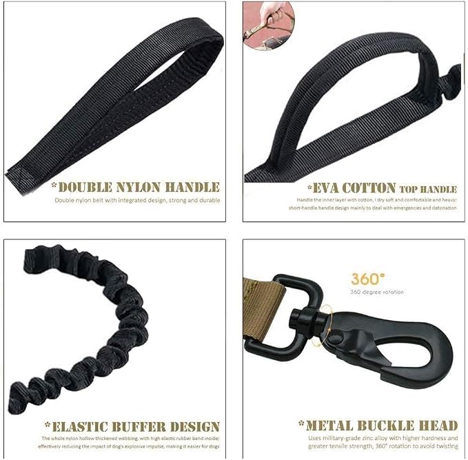 Tactical Dog Collar and Leash Set Adjustable Military Nylon Dog Collar with Control Handle and Heavy Duty Metal Buckle for Large Dogs （Black S | 1000D Nylon Fabric,Adjustable Fit,Heavy-Duty Quick-Release Metal Buckle,Soft-Padded Webbing,D-Ring,for Trai...