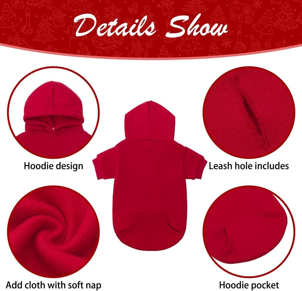 KOOLTAIL Basic Dog Hoodie - Soft and Warm Dog Hoodie Sweater with Leash Hole and Pocket, Dog Winter Coat, Cold Weather Clothes Sweatshirt for Small Medium Large Dogs Puppy Cat Boys Girls Red XXL
