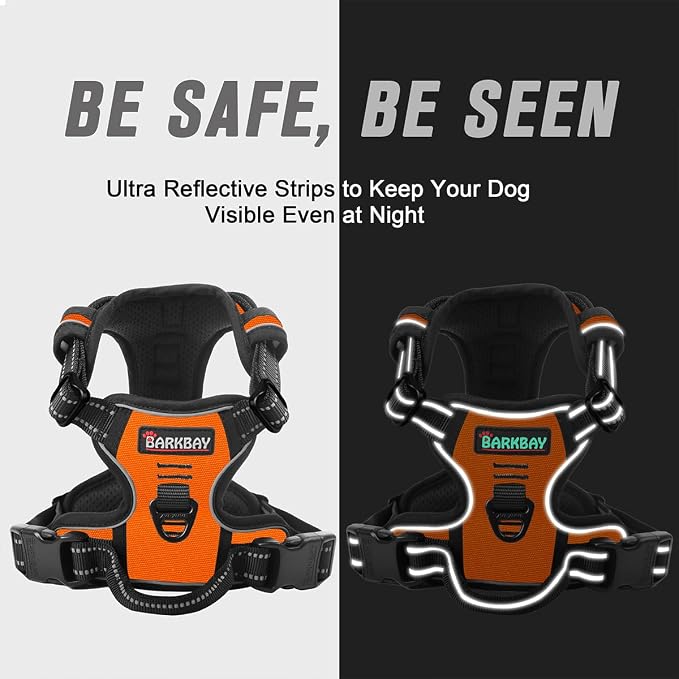 BARKBAY Dog Harness No Pull for Small Sized Dog Front Back Clips,Dog Vest | Soft Padded No Choke With Handle,Easy On&Off,Adjustable Reflective For Walking Training Running(Orange,XS)