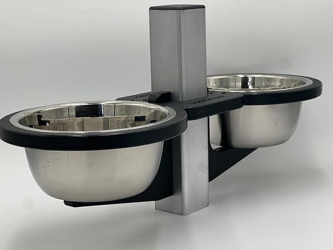 Dock Mounted Dog Bowl & Holder – Includes 2 Bowls-UV & Rust-Resistant, Marine-Grade, Easy No-Drill Installation, Made in The USA- Fits a 2.5" Square Post