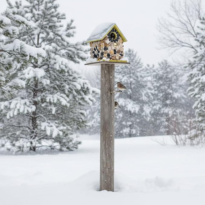 Masterpiece Bluebird Bird House for Outside Clearance, River Pebbles Cedar Bird House Bird Feeder for Outdoor, Hanging Birdhouse for Outside, Pole Mountable Birdhouse, 10 Yrs Lasting (Yellow)
