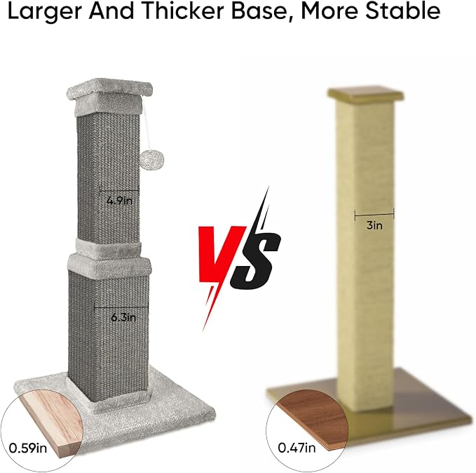Cat Scratching Post, 32 Inch Cat Scratching Posts for Large Cats, Scratching Posts for Indoor Cats Adults, Cat Scratch Post with Nature Sisal, Full Gray