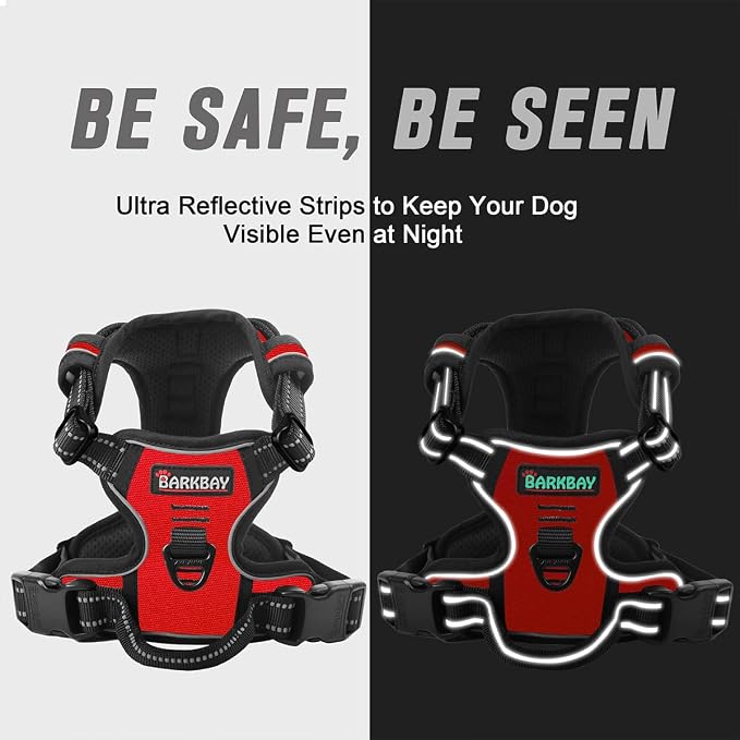 BARKBAY Dog Harness No Pull for Small Sized Dog Front Back Clips,Dog Vest | Soft Padded No Choke With Handle,Easy On&Off,Adjustable Reflective For Walking Training Running(Red,XS)