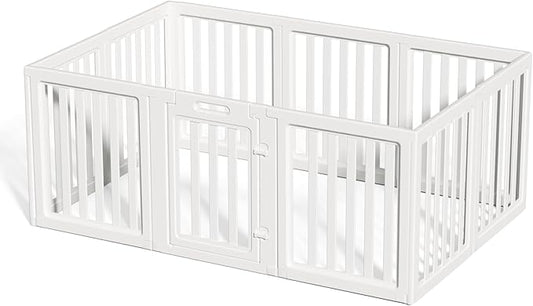 LoveTail Clear Dog Play Pen,Pet Playpen with Door,Easy to Clean and Install Puppy pens for Both Indoor and Outdoor use (White, 23.6" Height, 8)