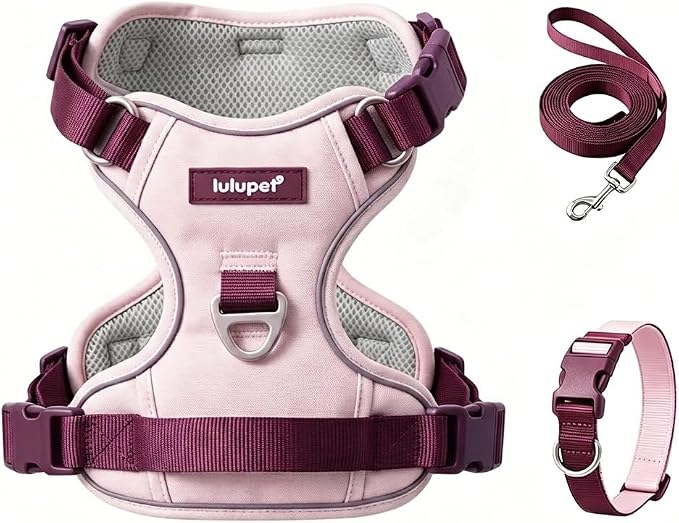 Dog Harness and Leash Set with Collar, No Pull Reflective Pet Vest Harness with Control Handle for Medium Large Dogs Walking and Training