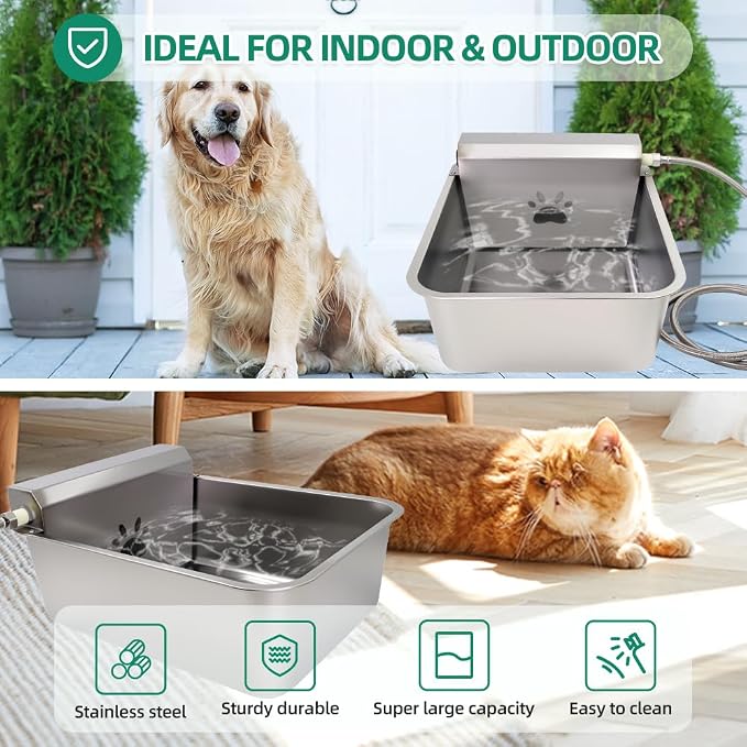 Automatic Dog Water Bowl Dispenser 23L Large with Hose & Adapter | Stainless Steel, Rustproof,Large Capacity, Self Filling, with Float Valve,No Mass, No-spill,outdoor,for Cat,Livestock,Chicken