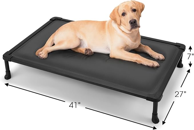Veehoo Chew Proof Elevated Dog Bed, Padded Indestructible Raised Dog Cot | Orthopedic Dog Platform Bed with Soft Padded Mat, Durable Waterproof Pet Cot for Indoor, Outdoor or Crate, 41-Inch, Grey