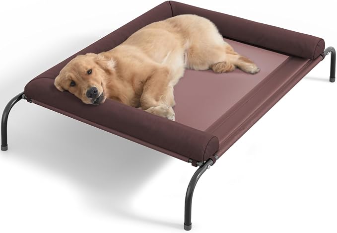 Cooling Elevated Dog Bed - Outdoor Medium Raised Dog Cot W/Breathable Mesh | Portable Pet Cot W/Removable & Waterproof Bolster,Elevated Dogs Beds