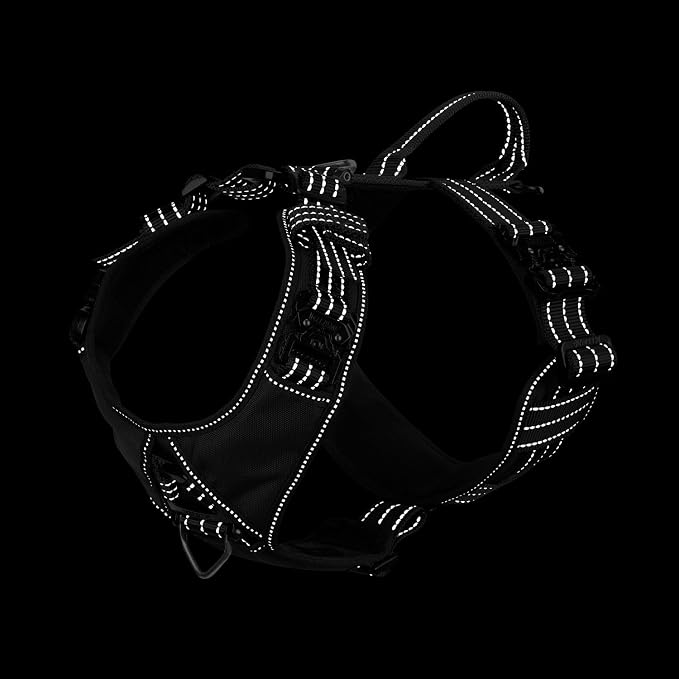 ICEFANG Dog Halter Harness with Metal Buckles,Dog Strap Vest for Large Dogs | Control Handle,Summer-Cooling,Reflective,Front Hook,Adjustable,Soft Padded,No Pull,Black,Large