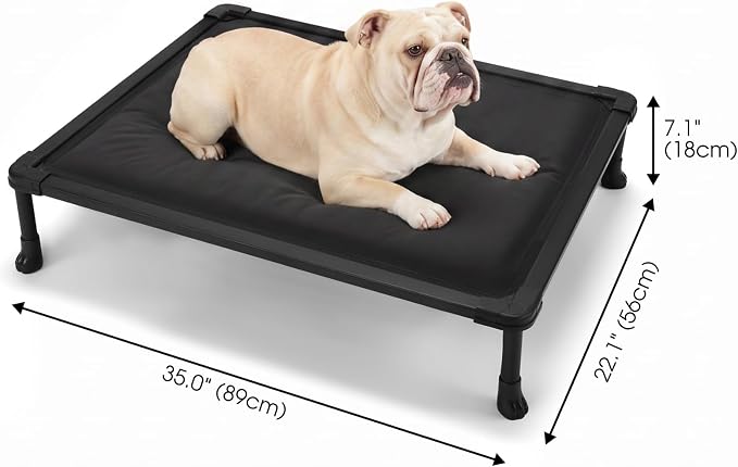 Veehoo Chew Proof Elevated Dog Bed, Padded Indestructible Raised Dog Cot | Orthopedic Dog Platform Bed with Padded Mat, Durable Water Resistant Pet Cot for Indoor, Outdoor or Crate, 35", Black
