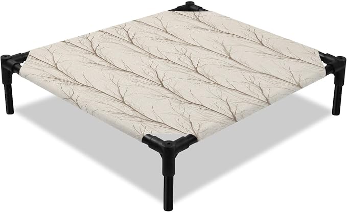 Outdoor Elevated Dog Bed for Small Dogs, Brown Branch Breathable Cooling Raised Dog Cot for Indoor/Outdoor, Autumn Leaf Country Tree Pastoral Botanical Waterproof Elevated Pet Beds, S 20 x 20 in
