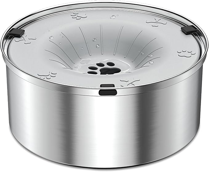 SCHITEC Dog Water Bowl No Spill 40oz/1.2L Slow Drinking Anti-Splash Stainless Steel Dog Bowl with Floating Disk, Spill Proof Pet Travel Water Dispenser for Sloppy Messy Drinkers(Light Gray)