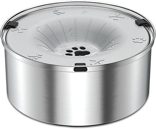SCHITEC Dog Water Bowl No Spill 40oz/1.2L Slow Drinking Anti-Splash Stainless Steel Dog Bowl with Floating Disk, Spill Proof Pet Travel Water Dispenser for Sloppy Messy Drinkers(Light Gray)
