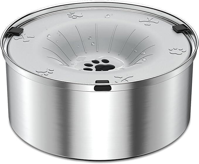 SCHITEC Dog Water Bowl No Spill 101oz / 3L Slow Drinking Anti-Splash Stainless Steel Dog Bowl with Floating Disk, Spill Proof Pet Travel Water Dispenser for Sloppy Messy Drinkers(Light Gray)