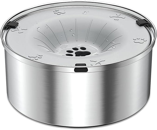 SCHITEC Dog Water Bowl No Spill 101oz / 3L Slow Drinking Anti-Splash Stainless Steel Dog Bowl with Floating Disk, Spill Proof Pet Travel Water Dispenser for Sloppy Messy Drinkers(Light Gray)