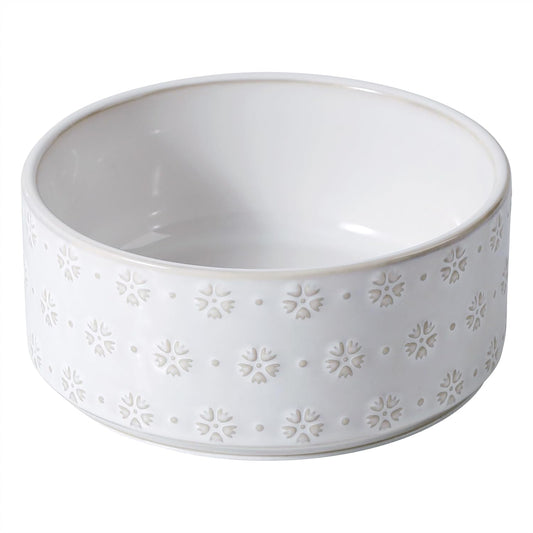 7.3inch Ceramic Dog Bowl, Food and Water Bowl for Medium Breed Dog, Pet Bowl for Replacement (Single Bowl, Arctic White)