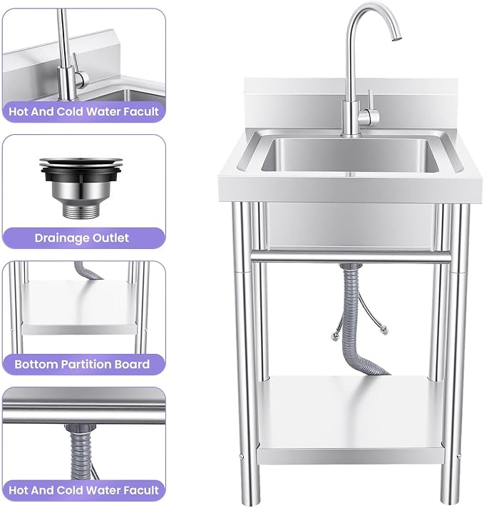 Compact Utility Sink, Stainless Laundry Tub, Small Wash Basin for Bathroom, Home
