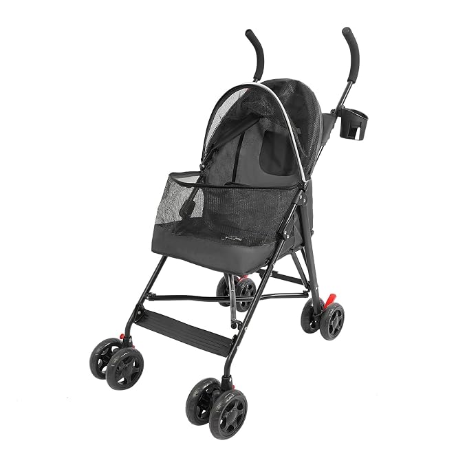 Pet Stroller for Small Medium Dogs Cats up to 22 lbs, Lightweight Foldable Dog Stroller with 360° Wheels & Brakes, Safety Tether, Breathable Mesh, Removable Washable Cushion