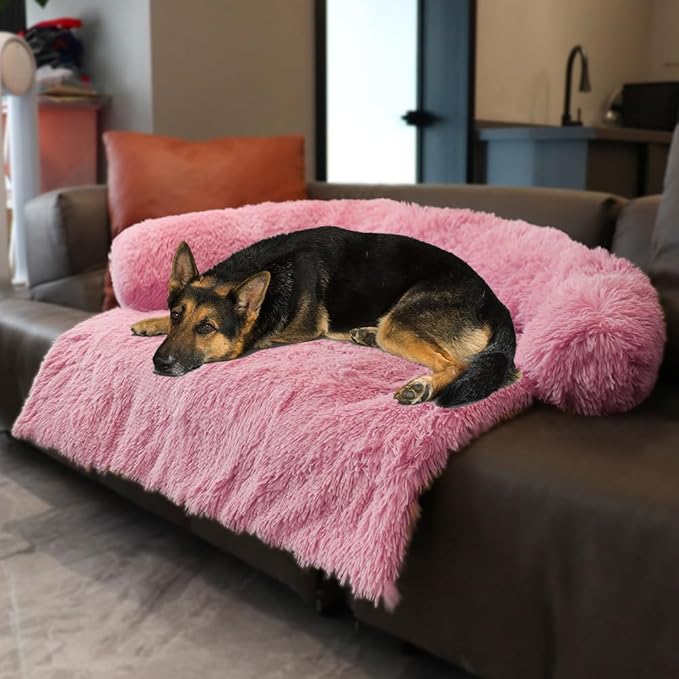 Luxurious Calming Dogs/Cats Bed Mats, Dog Pad Washable Removable Couch Cover, Plush Long Fur Mat for Pets, Waterproof Lining, Perfect for Small, Medium and Large Dogs and Cats (Pink, 45"x37")