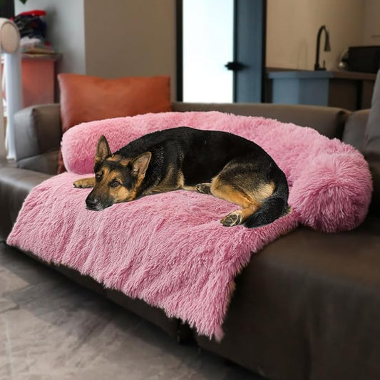 Luxurious Calming Dogs/Cats Bed Mats, Dog Pad Washable Removable Couch Cover, Plush Long Fur Mat for Pets, Waterproof Lining, Perfect for Small, Medium and Large Dogs and Cats (Pink, 45"x37")