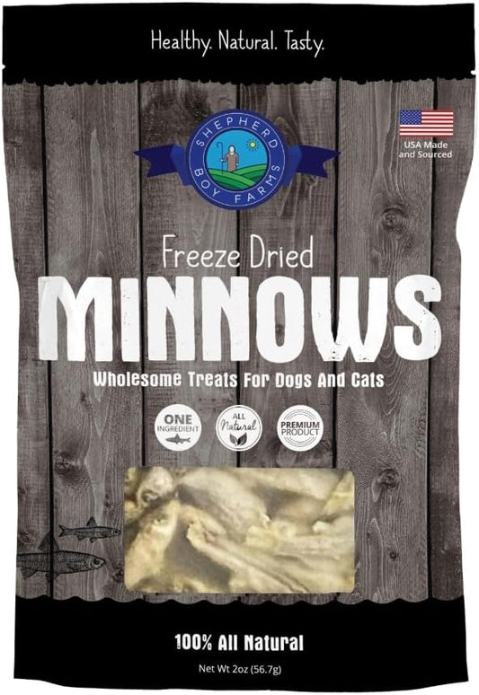 Shepherd Boy Farms Freeze Dried Dog and Cat Treats, Minnows, All Natural Single Ingredient Freeze-Dried Dog Treat & Snacks, Made in USA, High in Protein, Essential Nutrition of Raw Food, 2oz
