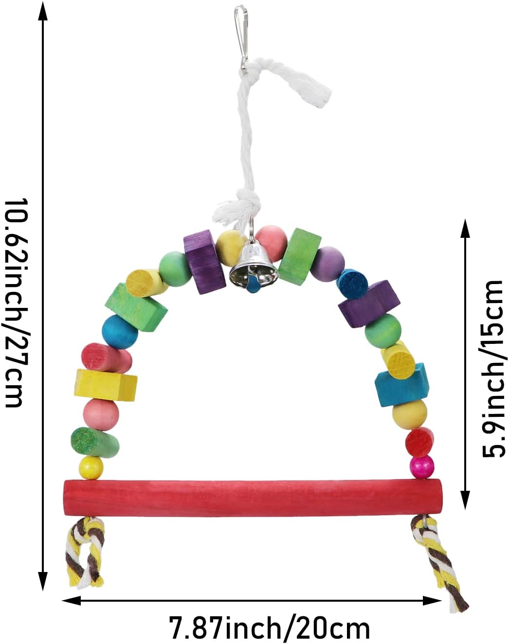 Litewoo Bird Swing Toys Natural Wood Knots Block Rainbow Bridge Wooden Hanging Bells Toys for Parrot Budgie Lovebirds Conures Parakeet cockatoo Cockatiel