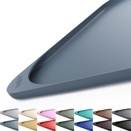 Silicone Pet Feeding Mat with Raised Edge & Residue Collection Pocket for Food and Water, Dog Bowl Mats, Cat Bowls Placemat with High Lip for Floor Waterproof, 24 x 16 x 0.8 Slate Blue