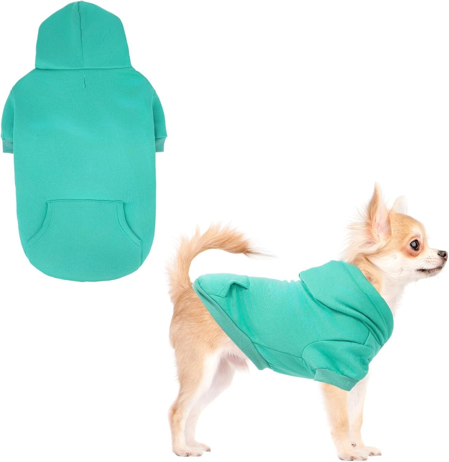 KOOLTAIL Basic Dog Hoodie - Soft & Warm Dog Hoodie Sweater with Leash Hole and Pocket, Dog Winter Coat, Cold Weather Clothes Sweatshirt for Small Medium Large Dogs Puppy Cat Boys Girls Lake Blue XS