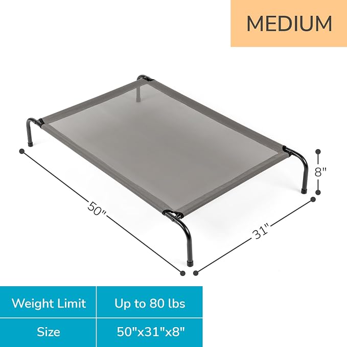 Raised Dog Bed for Large Dogs, Elevated Dog Bed, Portable Cooling Pet Cot with Breathable & Washable Mesh, Indoor & Outdoor Pet Hammock with Skid-Resistant Feet