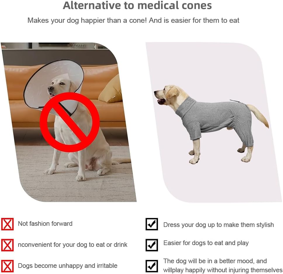 Dog Pyjamas PJS Sweater Clothing and Loungewear Suitable for Large to Giant Breeds of Dogs, Neutering Suits, Extra-Large Stretch Fabric, Four-Legged Dogs Clothes Pyjamas (Sweater Gray, XL)