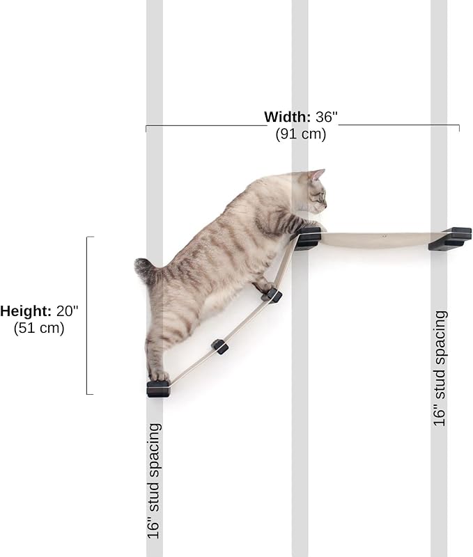 Catastrophic Creations Cat Tree with Hammock Perch – Mounting Wall Cat Shelves w/Canvas Fabric – Bamboo Wood Cat Tree Floating Steps – Lounger & Climber Cat Trees – Modern Cat Furniture
