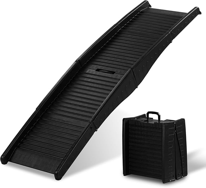 Dog Ramp, 61" Folding Pet Ramp for Car, SUV, Truck, Bed, Easy Access for Large Dogs Weight Bearing up to 150 Lbs, Non-Slip Step Surface, Lightweight Portable