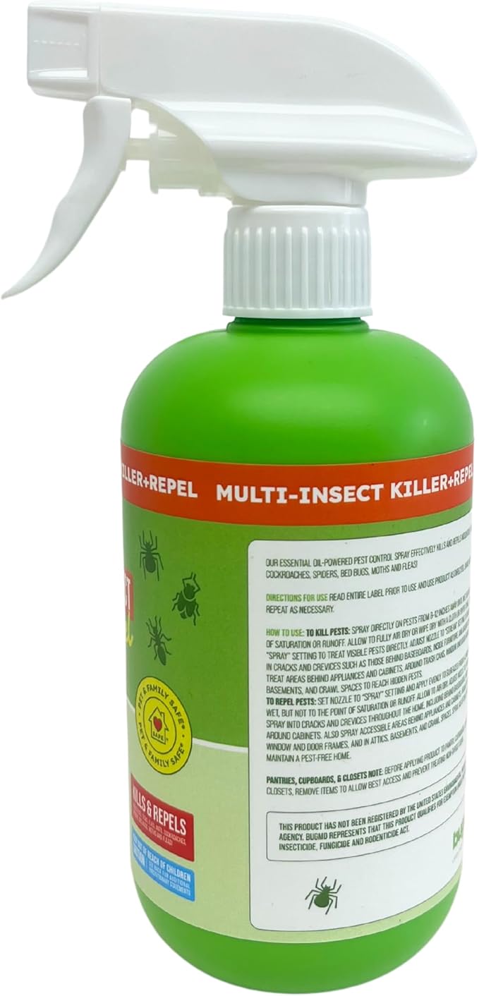 BugMD Pet Safe Multi-Insect Killer & Repellent | Peppermint Oil Spray for Spiders, Ants & Roaches | Indoor & Outdoor Bug Spray