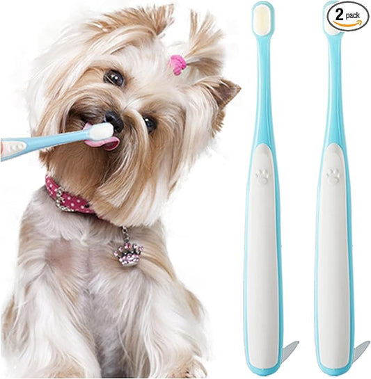 MoonyMars Small Dog Toothbrush, Cat & Puppy Tooth Brushing Kit, Ultra Soft & Mini Head Teeth Brush for Kitten & Tiny Pet, Doggy Toothbrushes Deep Dental Cleaning, 2 PCS - Blue