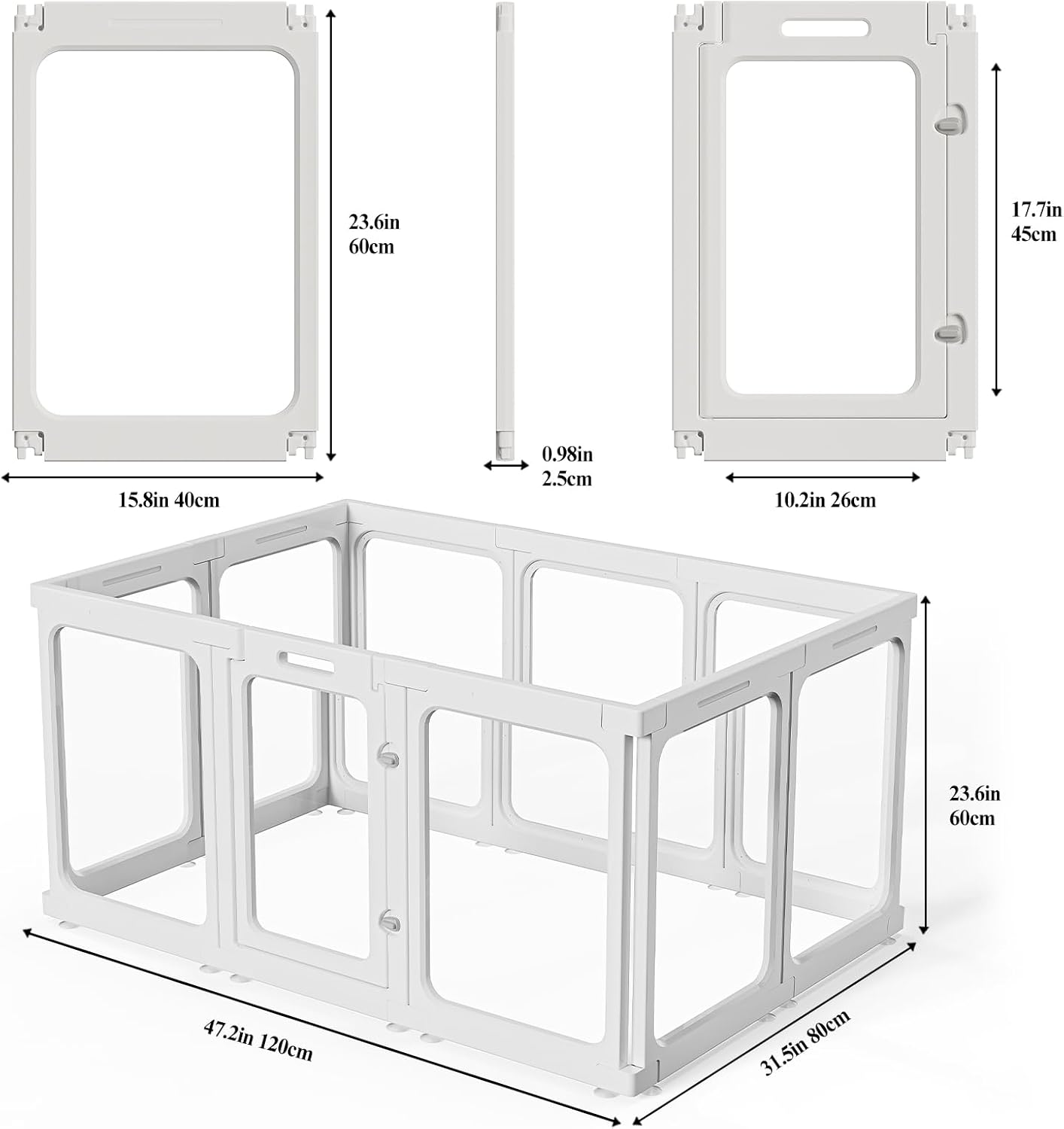 Clear Acrylic Dog Playpen with Door, for Puppy Cat Rabbit Transparent Pet Pen, Dog Playpen Indoor, Dog Fence, Easy Assemble & Cleaning Dog Pen for Small & Medium Dogs (23.6“ Height, 10PCS)