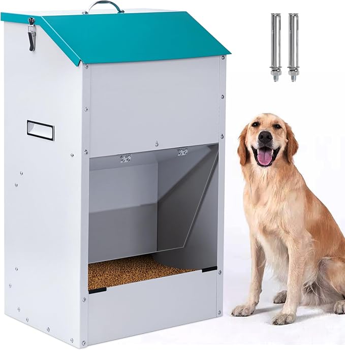 50 Lbs Automatic Dog Feeder for Large Dogs, Dog Food Dispenser | Galvanized Gravity Pet Feeder with Clear Gravity Door, for Large Breeds & Multiple Dogs, Indoor & Outdoor Use, Wall Mountable
