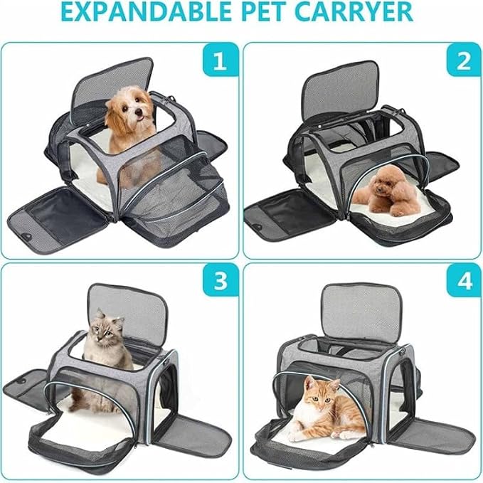 Airline Approved Expandable Pet Carrier for Cats & Small Dogs up to 6kg - Foldable, 3-Way Carry for Airplane & Outdoor (Grey Orange,Small)