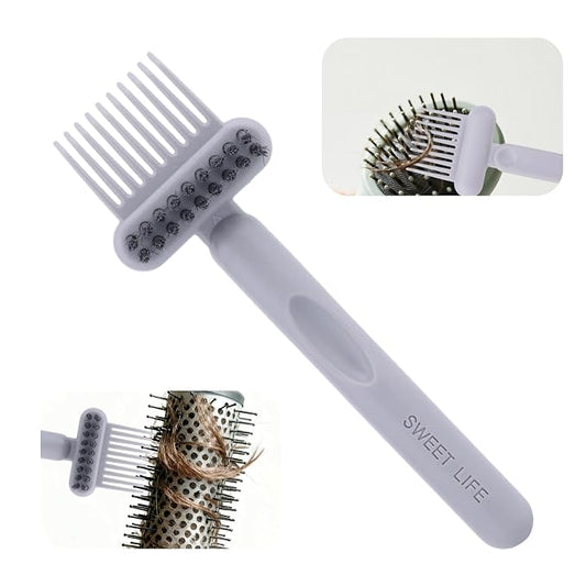 2-in-1 Comb Cleaner with Pick and Bristles, Portable Hair Brush Cleaner Tool Hairbrush Cleaning with Ergonomic Handle for Home Salon Travel Use Hairstylist Essentials (Gray)