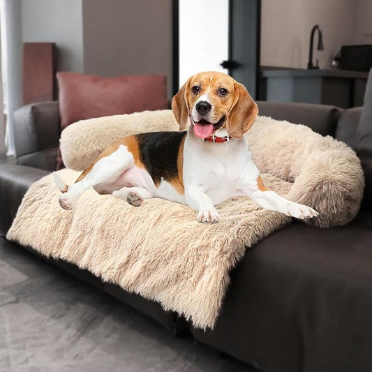 Luxurious Calming Dogs/Cats Bed Mats, Dog Pad Washable Removable Couch Cover, Plush Long Fur Mat for Pets, Waterproof Lining, Perfect for Small, Medium and Large Dogs and Cats (Beige, 41"x37")