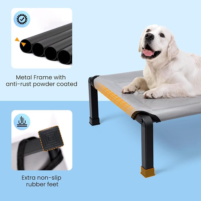 Elevated Dog Bed, Cooling Raised Pet Cot with Chew Proof Mesh Fabric and Steel Frame, Portable Dog Cot Bed with No-Slip Rubber Feet, 42 in